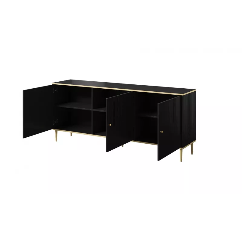 GLAMOUR komoda 180x40x75,5 cm, juoda matinė + auksas