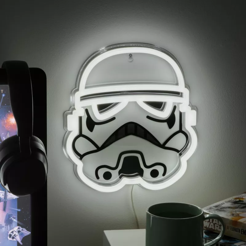 Prie sienos montuojamas LED neoninis šviestuvas Paladone Stormtrooper modelis PP14595SWVN, dekoratyvinis „Žvaigždžių karų“ apšvietimas