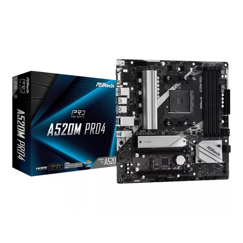 Pagrindinė plokštė ASRock A520M PRO4 Socket AM4 micro ATX