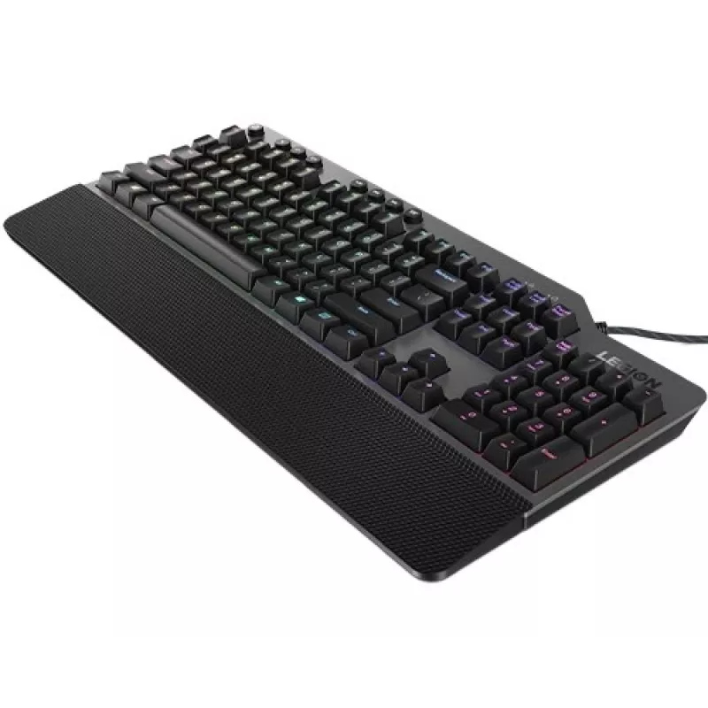 Mechaninė žaidimų klaviatūra „Lenovo Legion K500“ — pilno dydžio 104 klavišų USB, QWERTY JAV anglų k., RGB apšvietimas, pilka / juoda