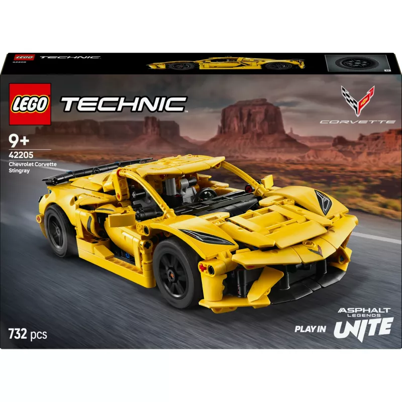 LEGO Technic Corvette Stingray 42205 2-in-1 kabrioletas ir kupė modelis, 732 dalys, 80×270×140 mm