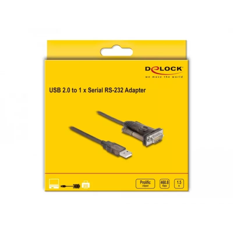 Adapter USB 2.0 Type-A į Serial RS-232 D-Sub 9 kontaktų kištukas DeLOCK 62646