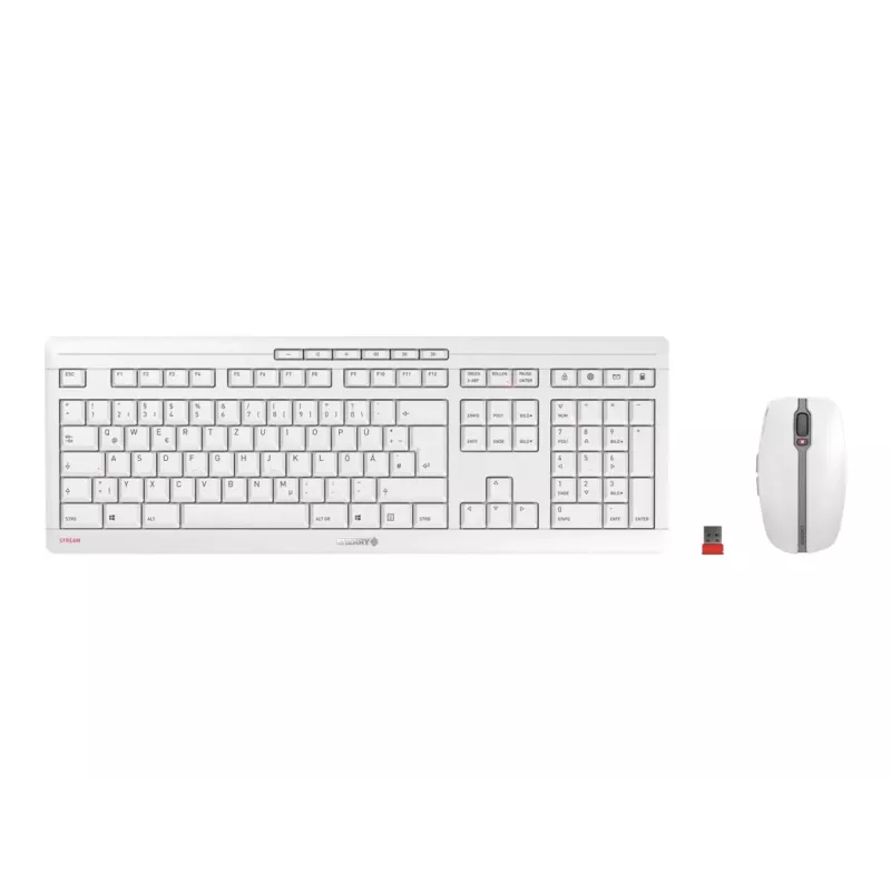 CHERRY Stream Desktop klaviatūra, pelė įtraukta, biurui, belaidė RF, QWERTZ, vokiečių, balta