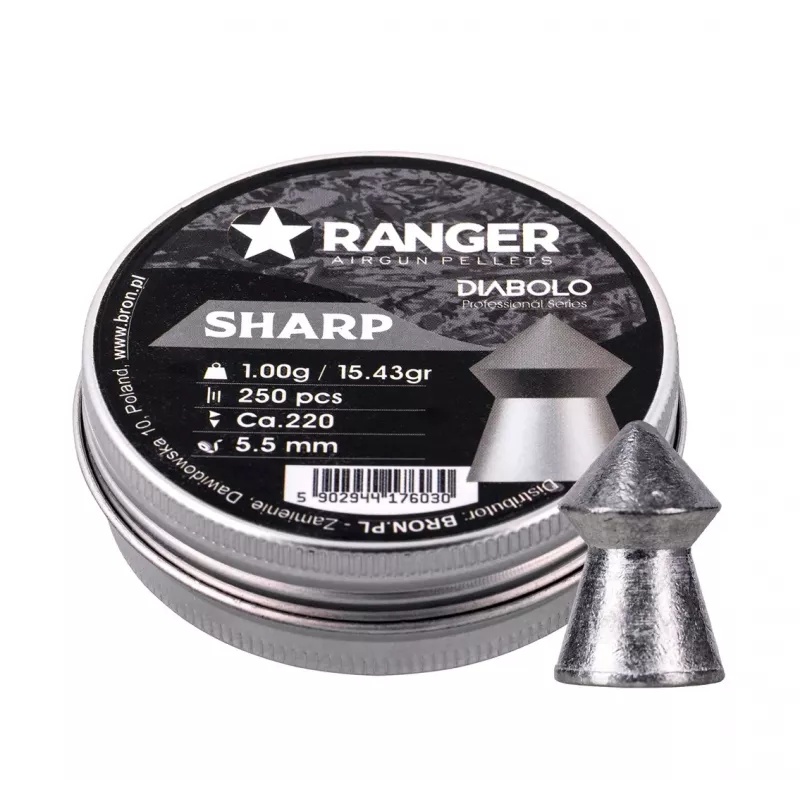 Šratukai RANGER PRORO 5,5 mm, diabolo formos, sidabriniai, 250 vnt., aliuminio dozatorius