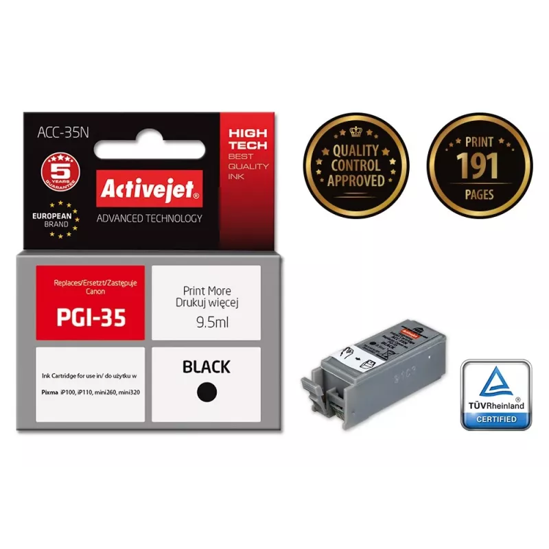 Activejet ACC-35N rašalo kasetė (pakaitalas Canon PGI-35; Supreme; 9,5 ml; juoda)