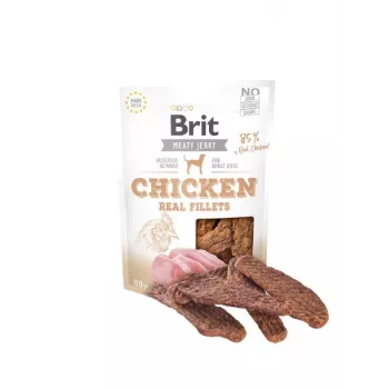 BRIT Meaty Jerky vištienos filė skanėstai šunims, 80 g