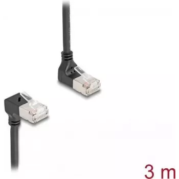 DeLOCK RJ45 tinklo kabelis Cat.6A S/FTP plonas 90° 3 m juodas