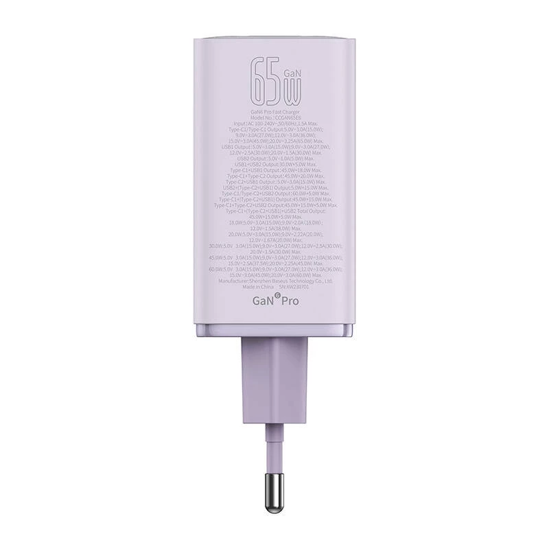 Baseus GAN6 Pro greitasis įkroviklis, 2xUSB-C + 2xUSB, 65 W (purpurinis)