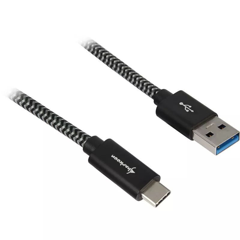 Sharkoon USB 3.2 Gen 2 kabelis USB-A kištukas > USB-C juoda/pilka 1 m – kabelis – skaitmeninis/duomenų