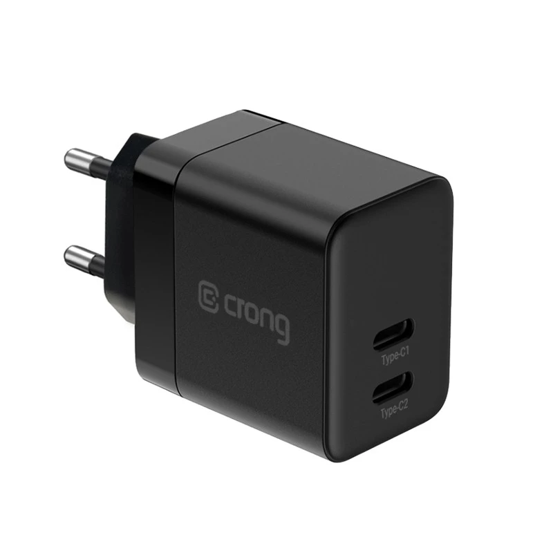 Crong sieninis pakrovėjas Ultra Compact GaN 35W PD 3.0 2x USB-C (juodas)
