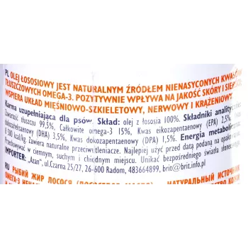 Mitybinis aliejus naminiams gyvūnams Brit Care BRIT 1000 ml – odos ir kailio papildas šunims ir katėms, 1 L buteliukas