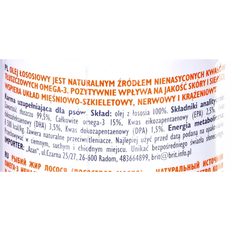 Mitybinis aliejus naminiams gyvūnams Brit Care BRIT 1000 ml – odos ir kailio papildas šunims ir katėms, 1 L buteliukas