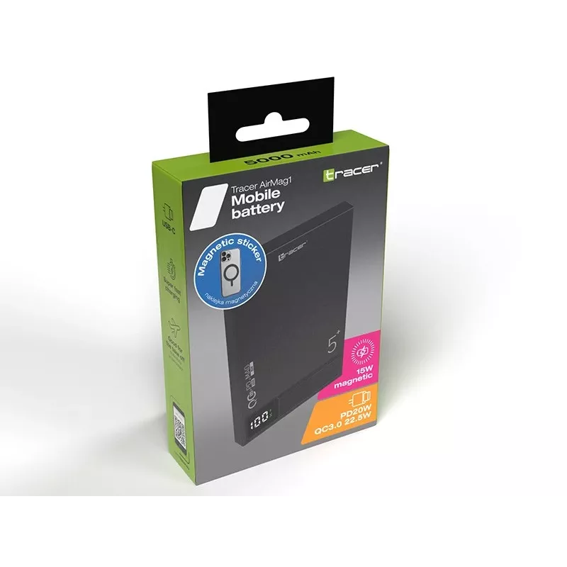 Tracer AirMag1 Lithium Polymer (LiPo) 5000 mAh Wireless charging Juodas
