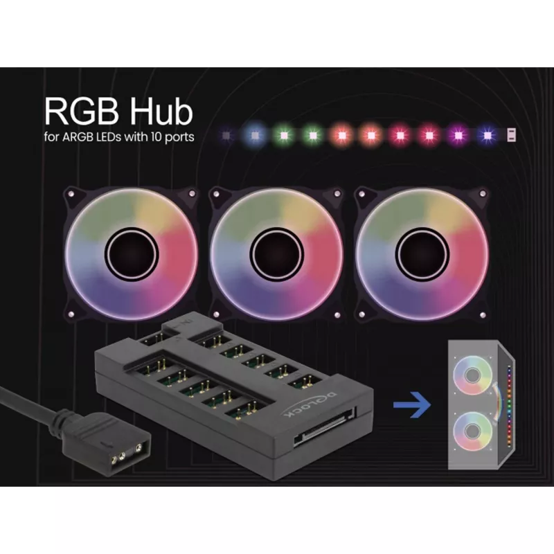 Delock - RGB LED šviesos koncentratorius - 10 prievadų - juodas (64128)