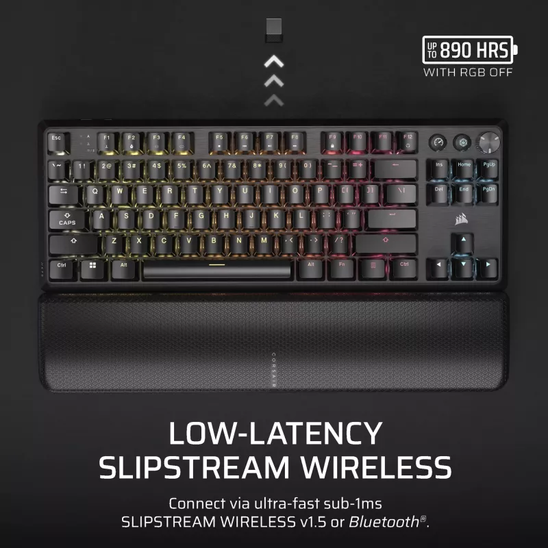 Corsair K70 CORE TKL klaviatūra žaidimams USB + RF belaidė + Bluetooth QWERTZ vokiška juoda
