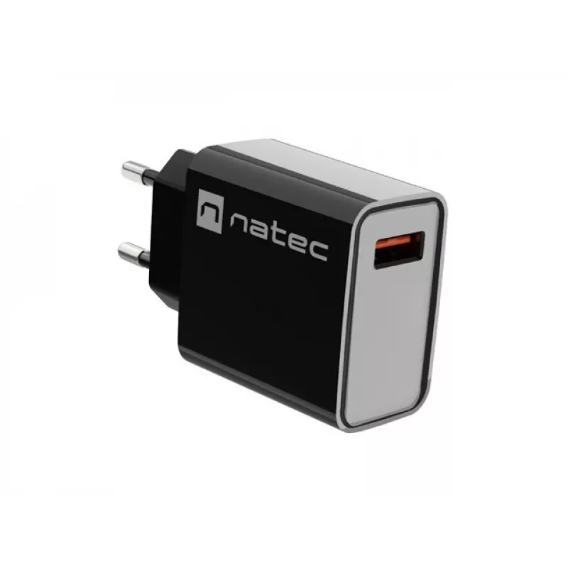 NATEC AC greitas įkrovimas vidinis laidinis įkroviklis Ribera — 18W (5–15V, iki 3A), 1× USB-A, Huawei FCP/SCP, juodas