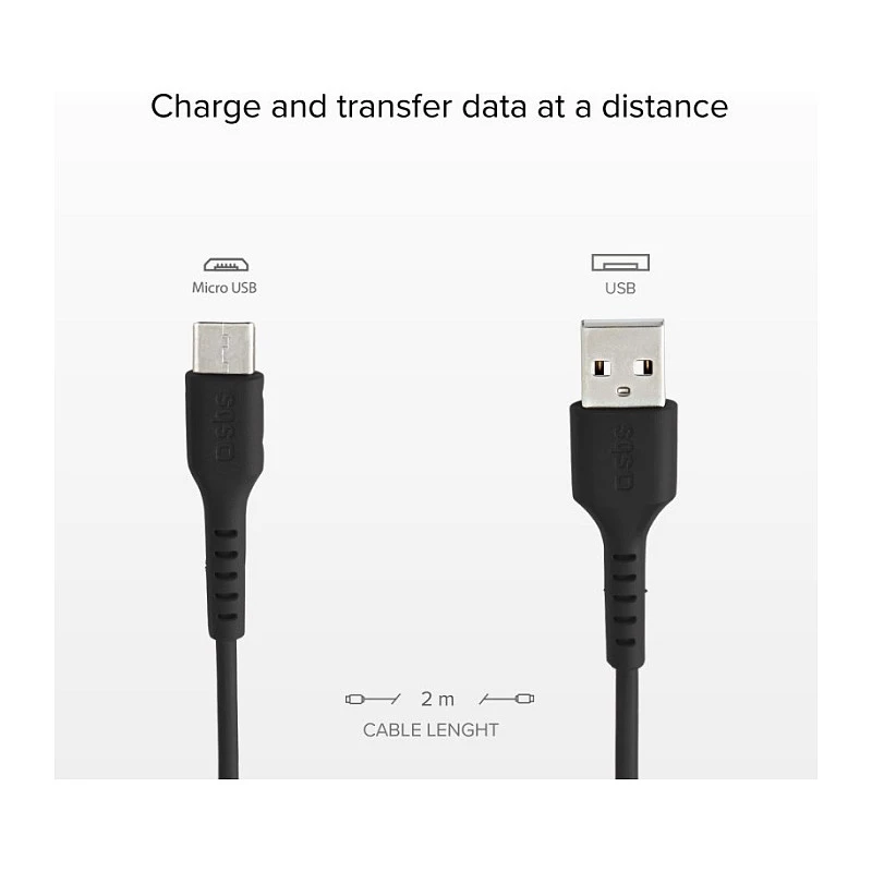 SBS TECABLEMICRO2K 2m USB A Mikro USB B Vyriškas Vyriškas Juodas USB Kabelis (TEKabelMICRO2K)