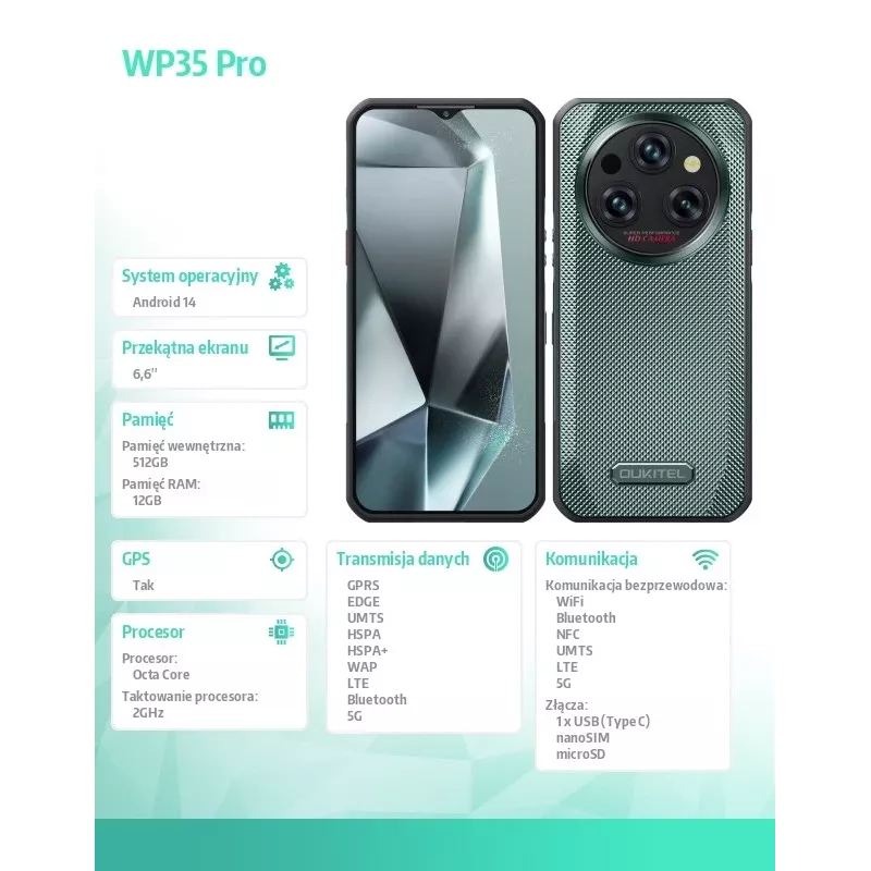 Išmanusis telefonas „Oukitel WP35 Pro“ 6.52 col. 12GB/512GB žalias