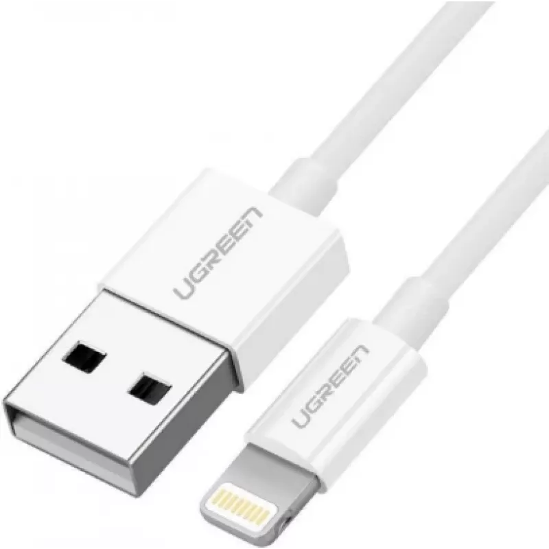 Ugreen laidas USB 2.0 A lightning 2m, 5V/2.4A iPhone 7 / 7plus / 6S/ 6 / 6 Plus, iPhone 5s/5c/5, iPad Mini/Mini 2, iPad 1 m Baltas