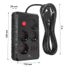 Maitinimo lizdų blokas MACLEAN MCE393 B — 4 lizdai, 3×USB, 110–240V, 2500W, 3 m laidas, juodas