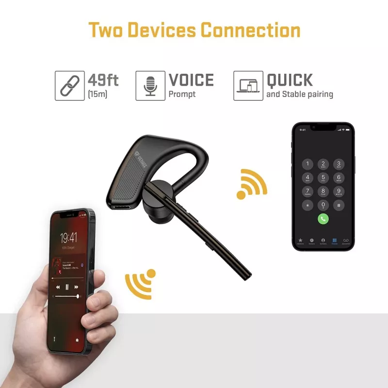 Laidinė / Bluetooth laisvų rankų įranga YENKEE YHF F20BK — ausinės ir įmontuotas mikrofonas skambučiams ir garsui