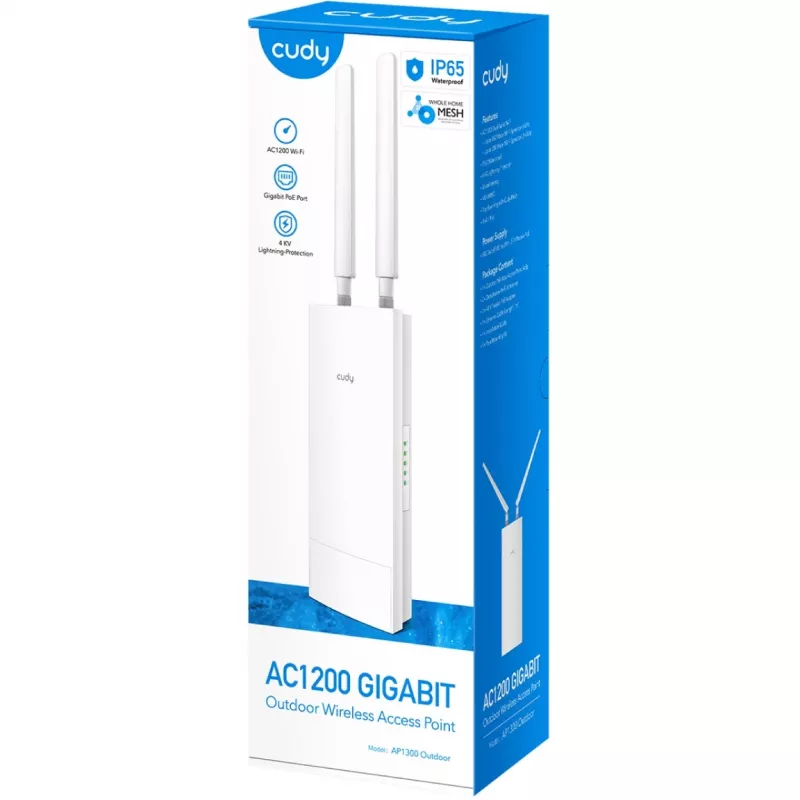 Prieigos taškas Cudy AP1300 Outdoor — dviejų juostų 2,4/5 GHz, 300/867 Mbps, IP65, PoE, 2 išorinės RP‑SMA antenos