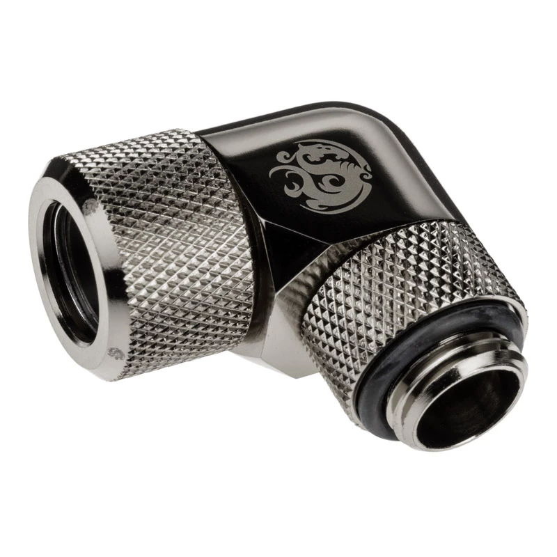 Adapter 90° BitsPower Advanced Multi-Link G1/4 colio AG prie 12 mm OD kieto vamzdelio, pasukamas