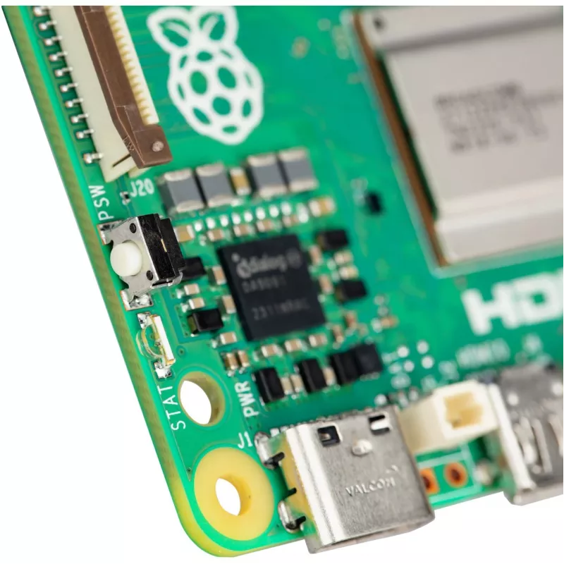 Vienplokštis kompiuteris Raspberry Pi 5 kūrimo plokštė — 2400 MHz Arm Cortex-A76, iki 16 GB LPDDR4x, MicroSD, USB 3.2, Wi‑Fi 5