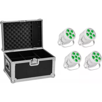 LED PAR šviestuvų rinkinys EUROLITE Silent PAR 6 QCL Floor — 4 vnt. su transportavimo dėklu
