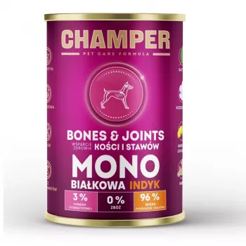 CHAMPER Bones & Joints Monoprotein Turkey - šlapias šunų ėdalas - 400g