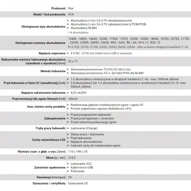 XTAR VC4 buitinis akumuliatorių įkroviklis USB