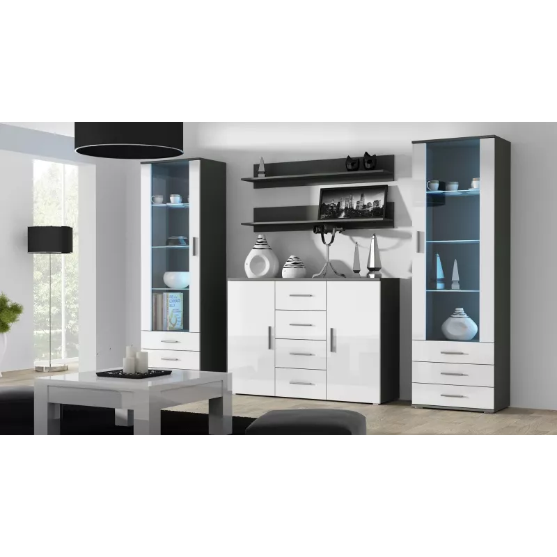 Bortelis Cama Meble UNI pilka/baltas blizgesys, 2 durys, 2 lentynos, 1320×380×920 mm