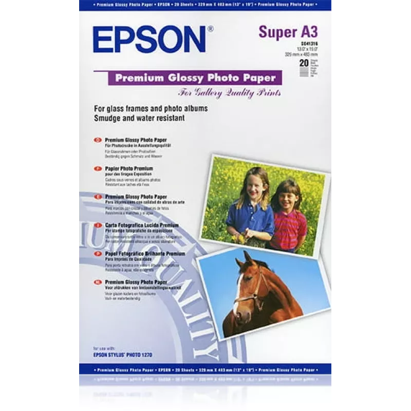 “Epson Premium” blizgus fotopopierius, DIN A3+, 250 g/m², 20 lapų