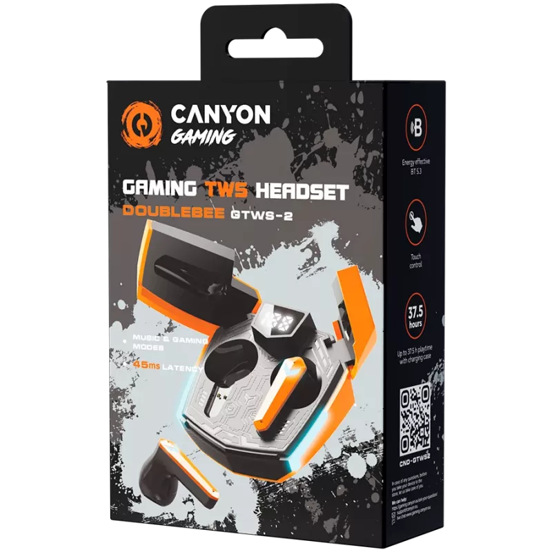 Canyon GTWS-2 Ausinės Belaidės Ausų Kabliukai Žaidimams USB Type-C Bluetooth Įkrovimo Dokas Oranžinė (CND-GTWS2O)