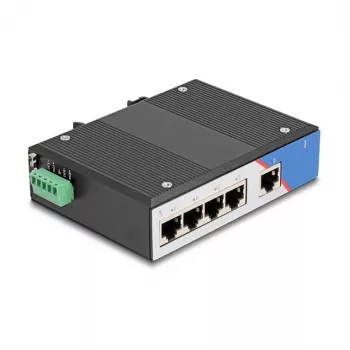 Ethernet Switch DELOCK 80162 — 5 prievadų Gigabit RJ45 skirtas DIN bėgiui