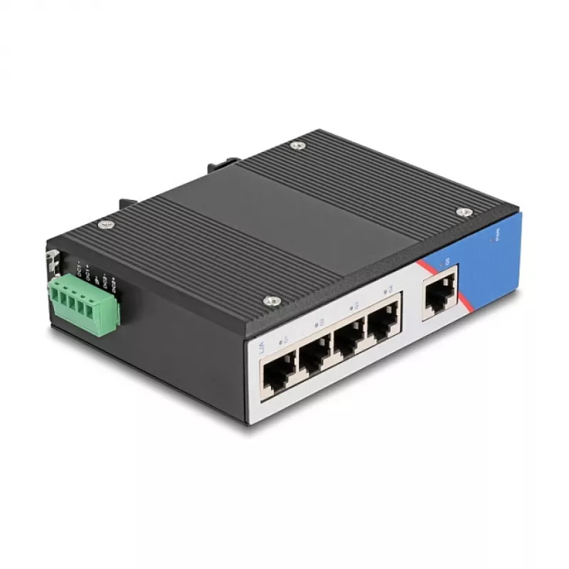 Ethernet Switch DELOCK 80162 — 5 prievadų Gigabit RJ45 skirtas DIN bėgiui