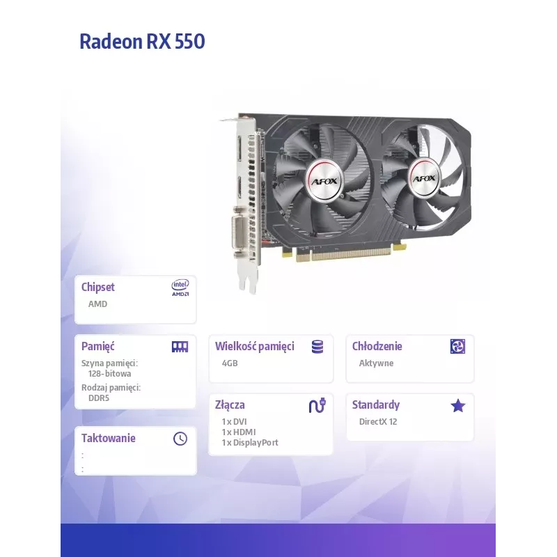 AFOX Radeon RX 550 4 GB GDDR5 PCI-E 3.0 vaizdo plokštė