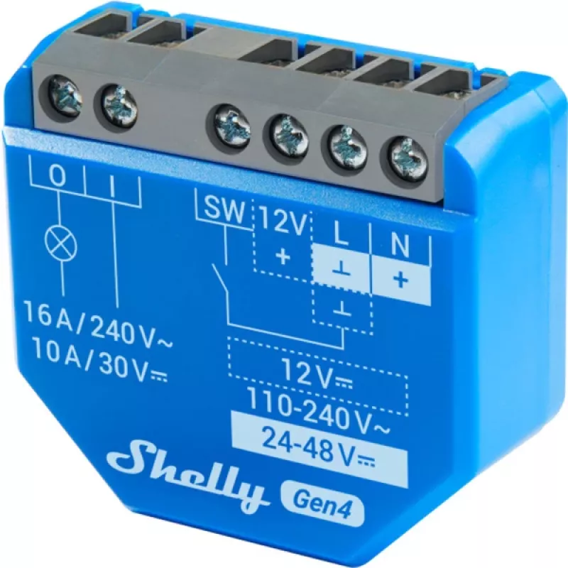 Išmanusis jungiklis „Shelly 1 Gen4“, belaidis, 240 V kintamoji įtampa, „Bluetooth 5.0“ / „Wi‑Fi“ / „ZigBee“, plastikinis korpusas, 42×16×37 mm, pakuotėje 2 vnt.