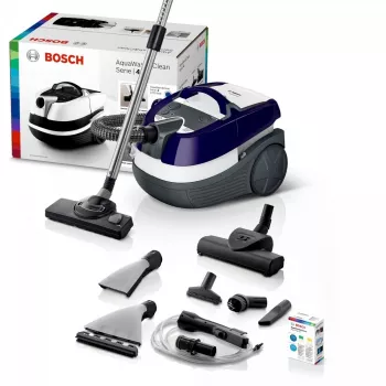 Drėgnas ir sausas dulkių siurblys Bosch BWD 41740 AquaWash&Clean — 1700 W, 5 L bakas, EPA filtras, teleskopinis vamzdis, 9 m spindulys, violetinė