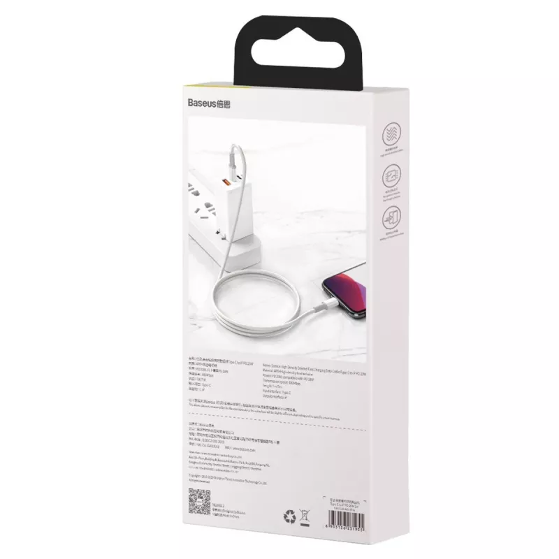 USB-C į Lightning Baseus didelio tankio pintas laidas, 20W, PD, 2m (baltas)