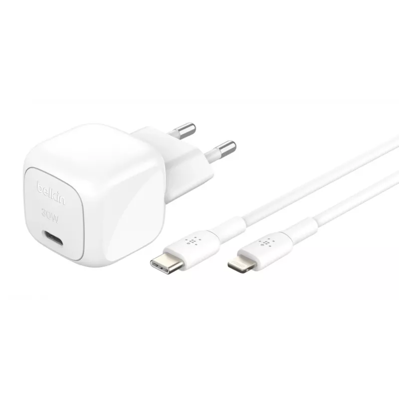 30W USB-C pakrovėjas Belkin WCA008KQ1MWH-B5 PD PPS, kompaktiškas maitinimo adapteris telefonams ir planšetėms
