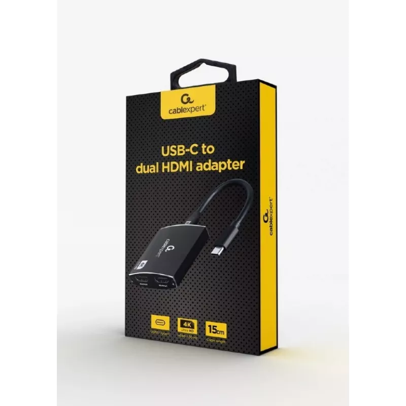 Gembird A-CM-HDMIF2-01 USB-C to dual HDMI adapter, 4K 60Hz, Juoda