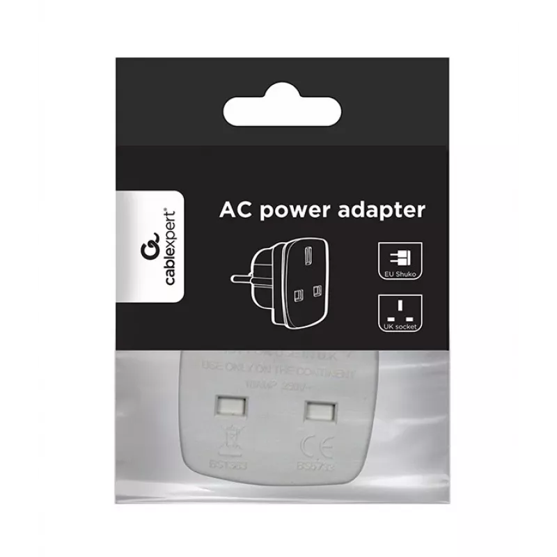 Gembird Cablexpert a-AC-UKEU-001 - Maitinimo adapteris - Maitinimo adapteris (S) prie Maitinimo adapterio (W) - Baltas - Jungtinė Karalystė, Europa (a-AC-UKEU-001)