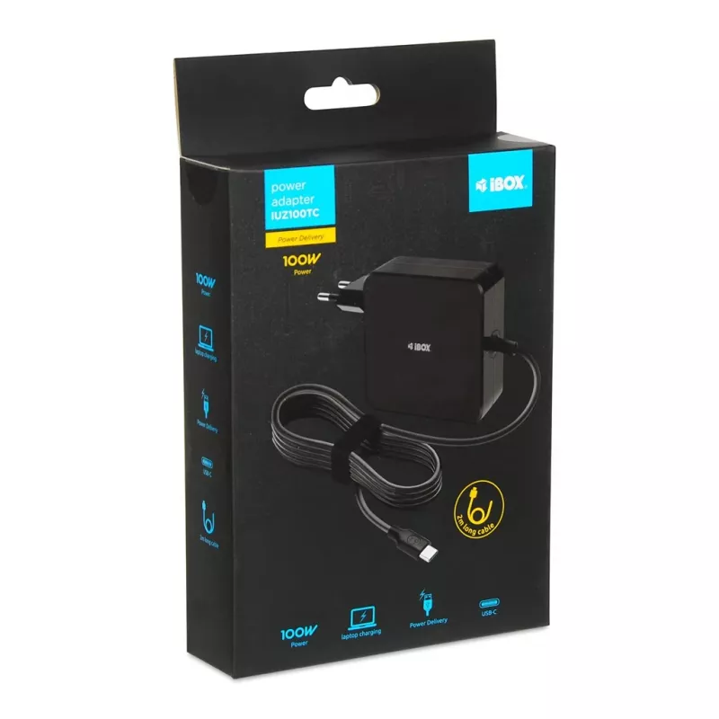 Maitinimo adapteris IBOX IUZ100TC 19V 3.42A (100W) USB‑C išvestis, 2 m kabelis, juodas