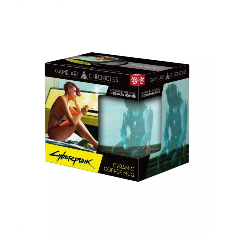 Šilumą keičiantis puodelis Good Loot Cyberpunk 2077 Game Art Chronicles - V & Edward Hopper 450 ml Juoda, Geltona