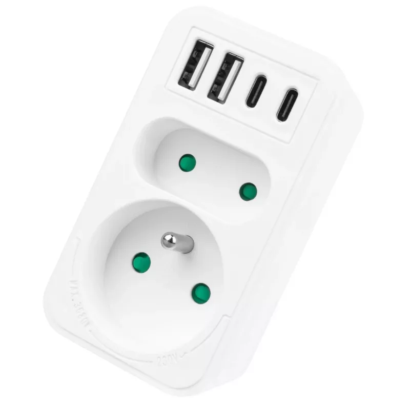 Maitinimo skirstytuvas MACLEAN MCE249 F/W — 2x maitinimo lizdai (16A + 6A) ir 4x USB (2x A, 2x C PD 20W)