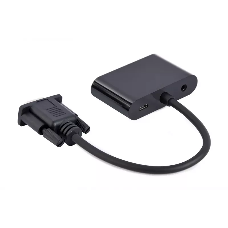 Vaizdo kabelio adapteris GEMBIRD A-VGA-HDMI-02 0,15 m — HDMI + VGA (D-Sub) jungtis (moteriška) į VGA (D-Sub) jungtį (vyriška), juoda