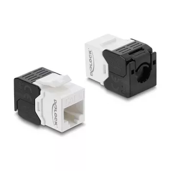 Keystone modulis DELOCK RJ45 į LSA Cat.6 UTP, be įrankių, plokščia konstrukcija, 16,2×28,2×19,4 mm, juoda/baltas