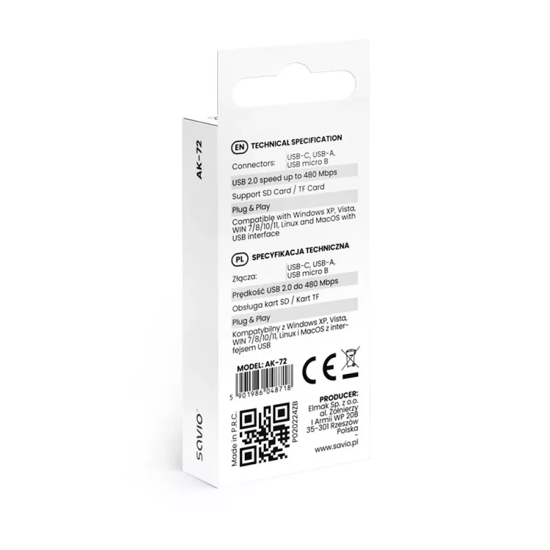 SD kortelių skaitytuvas 3v1, USB-C + USB-A 2.0 + Micro USB