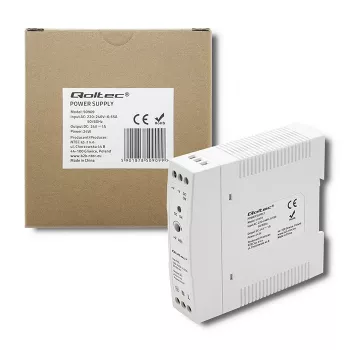 Qoltec DIN bėgio maitinimo šaltinis | 24 W | 24 V | 1 A | Baltas | Plonas